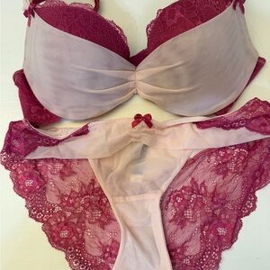 Adore Me Lace Bra and Panty Set - Pink and Purple